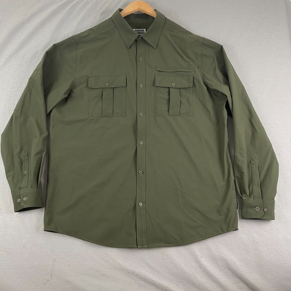 ExOfficio BuzzOff Insect Shield Mens 2XL Vented Fishing Hiking Shirt zip pocket
